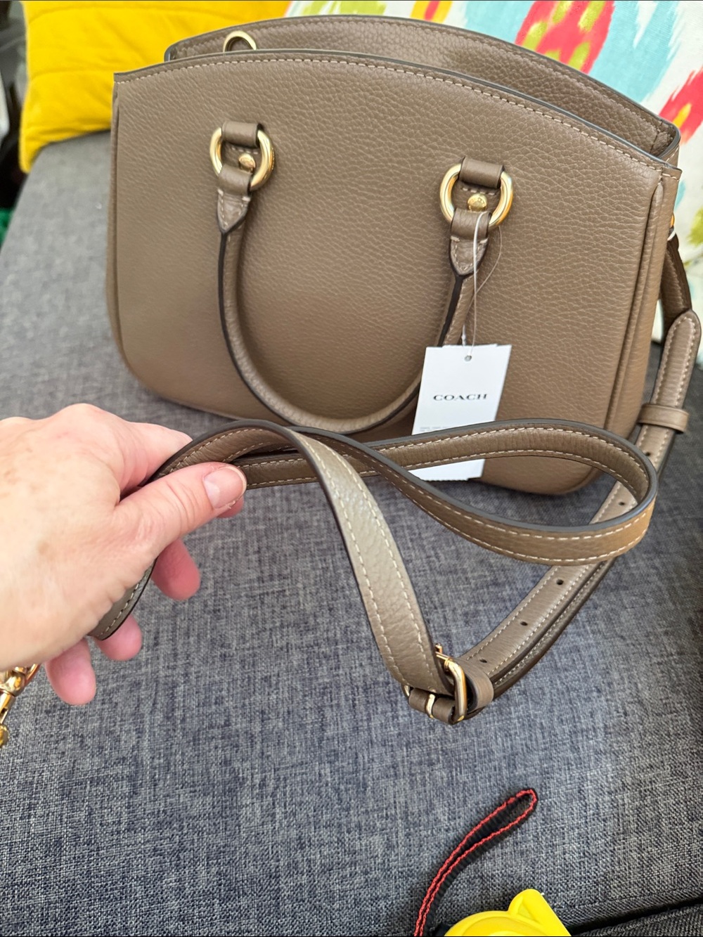 COACH Taupe dark stone Pebbled Leather Dome Satchel with Gold Hardware NWT - Picture 5 of 12